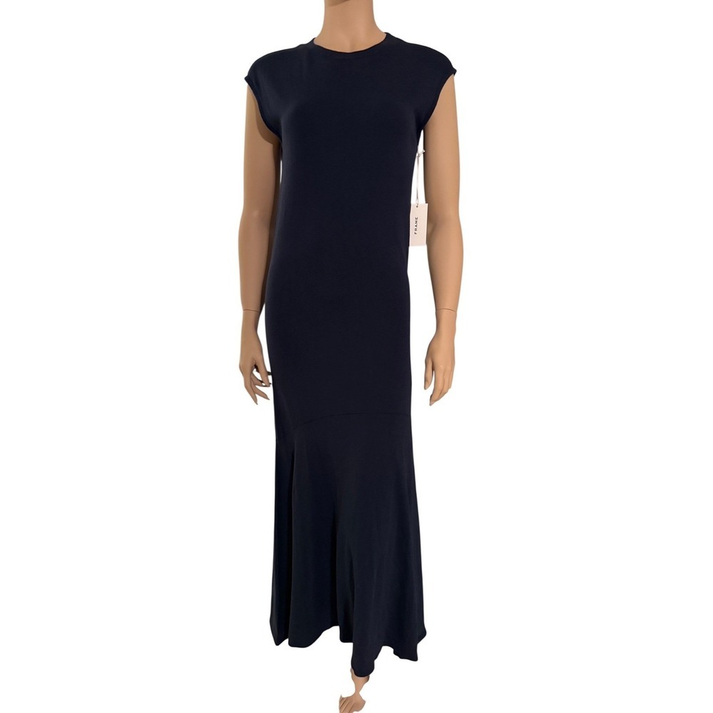 FRAME Dark Blue Sleeveless Crew Neck Maxi Dress Navy Size Medium NWT - Picture 10 of 13